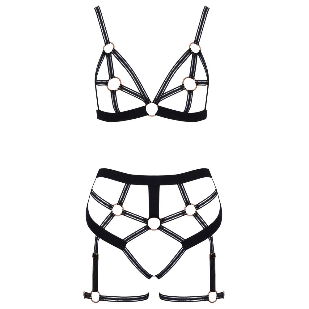 cottelli collection bondage bra set featuring adjustable straps, offering a daring, seductive style.