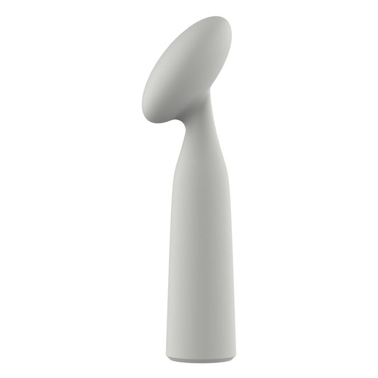Nude-coloured mini wand vibrator, likely silicone, for personal pleasure, a petite design.