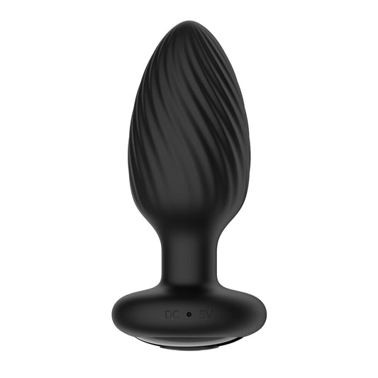 Silver-tone nexus tornado rotating remote control anal plug, a vibrating buttplug for pleasure.