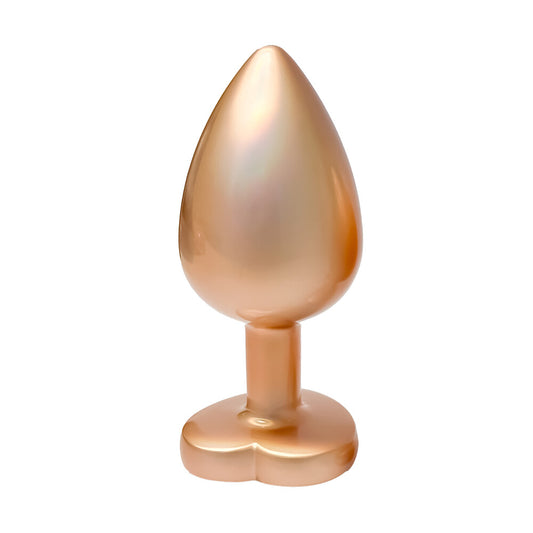 Dream Toys gleaming gold finish large butt plug with embedded faux pearl jewel.