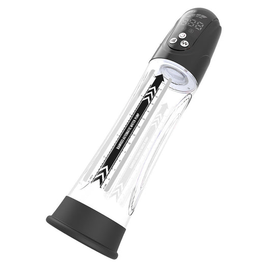 Dream Toys automatic ramrod water pump penis enlarger, clear plastic with black handle.