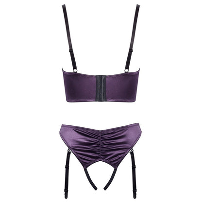 Satin quarter cup bra set in a luxurious fabric, perfect for boudoir styling.
