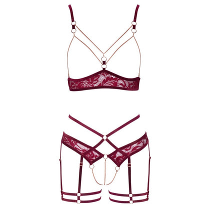 Abierta Fina open red lace bra set, a delicate and stylish lingerie two-piece.