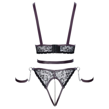 corsetti lingerie lace bra set with chains, worn with suspender straps, a daring look