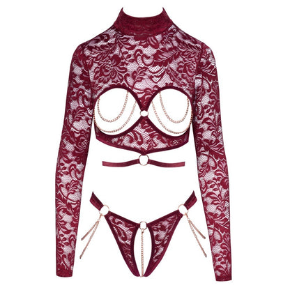 Abierta Fina open red lace body, a delicate and alluring bra set.