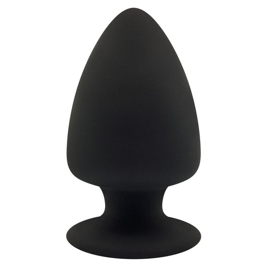 Smooth, medium-sized silicone butt plug in a subtle shade, designed for comfortable wear.