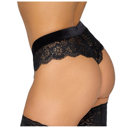 Cottelli Collection crotchless black panties with delicate chain detail, a daring lingerie choice for her.