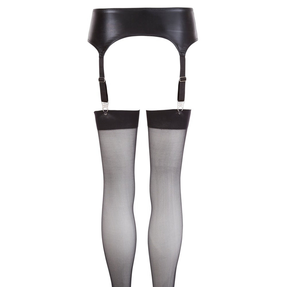 The noxqse wet look suspender belt and stockings set, perfect for adding a touch of glamour.