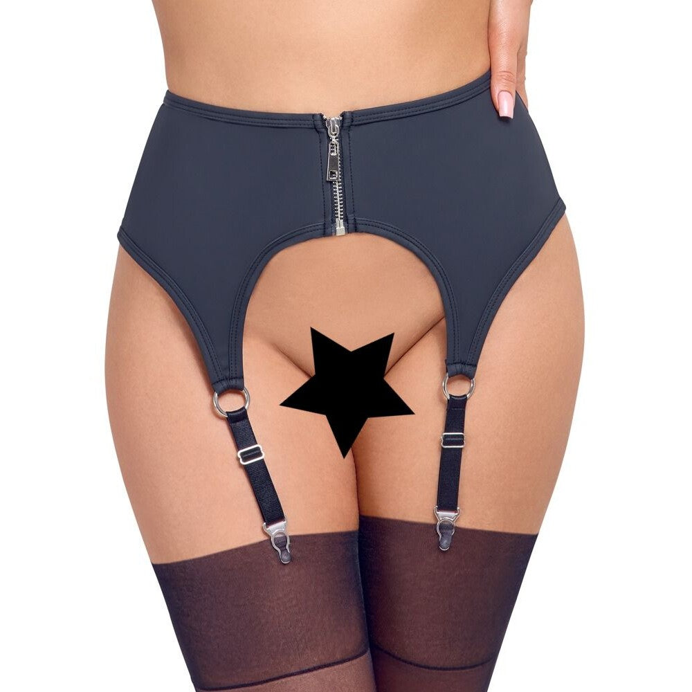 Black Cottelli Collection suspender belt with zip detail for holding up stockings