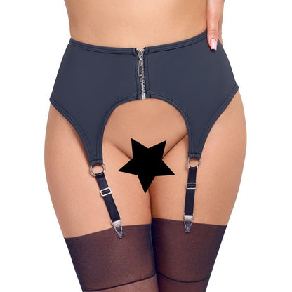Black Cottelli Collection suspender belt with zip detail for holding up stockings