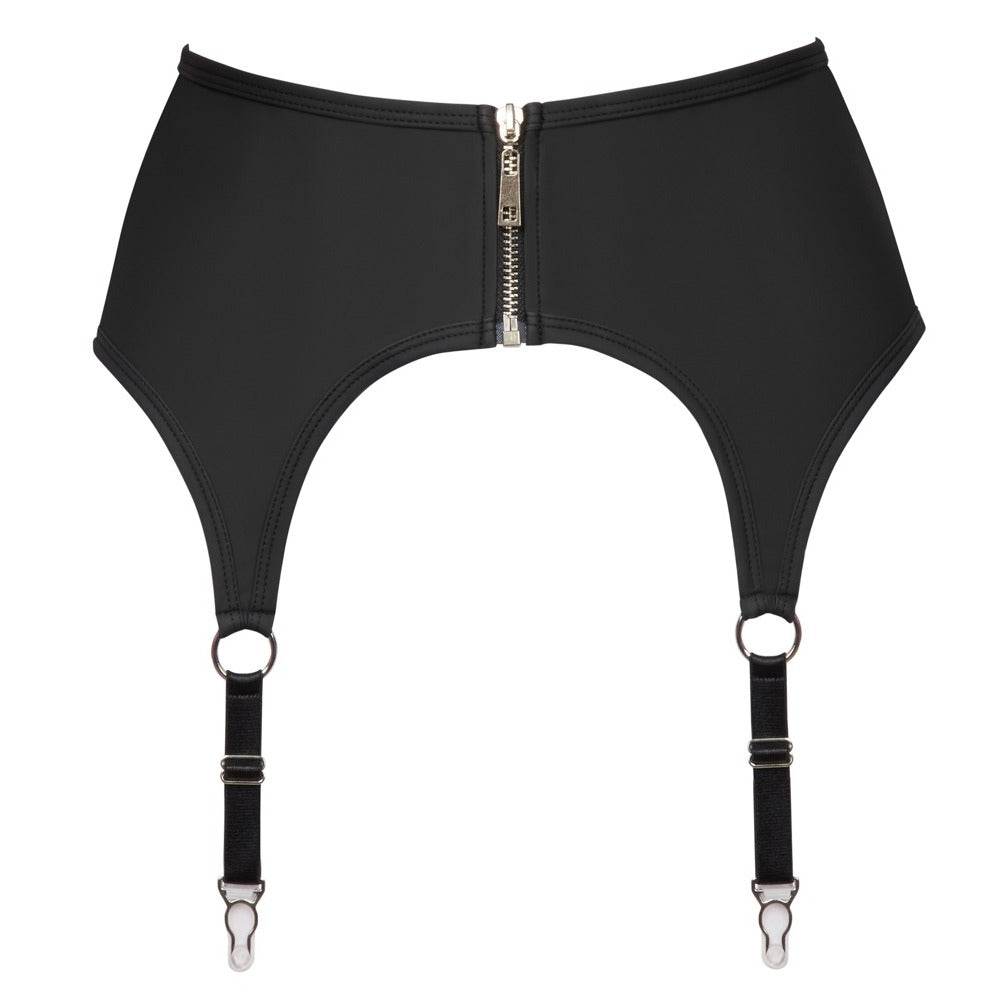 Cottelli zip suspender belt in black, designed to hold up stockings with style.