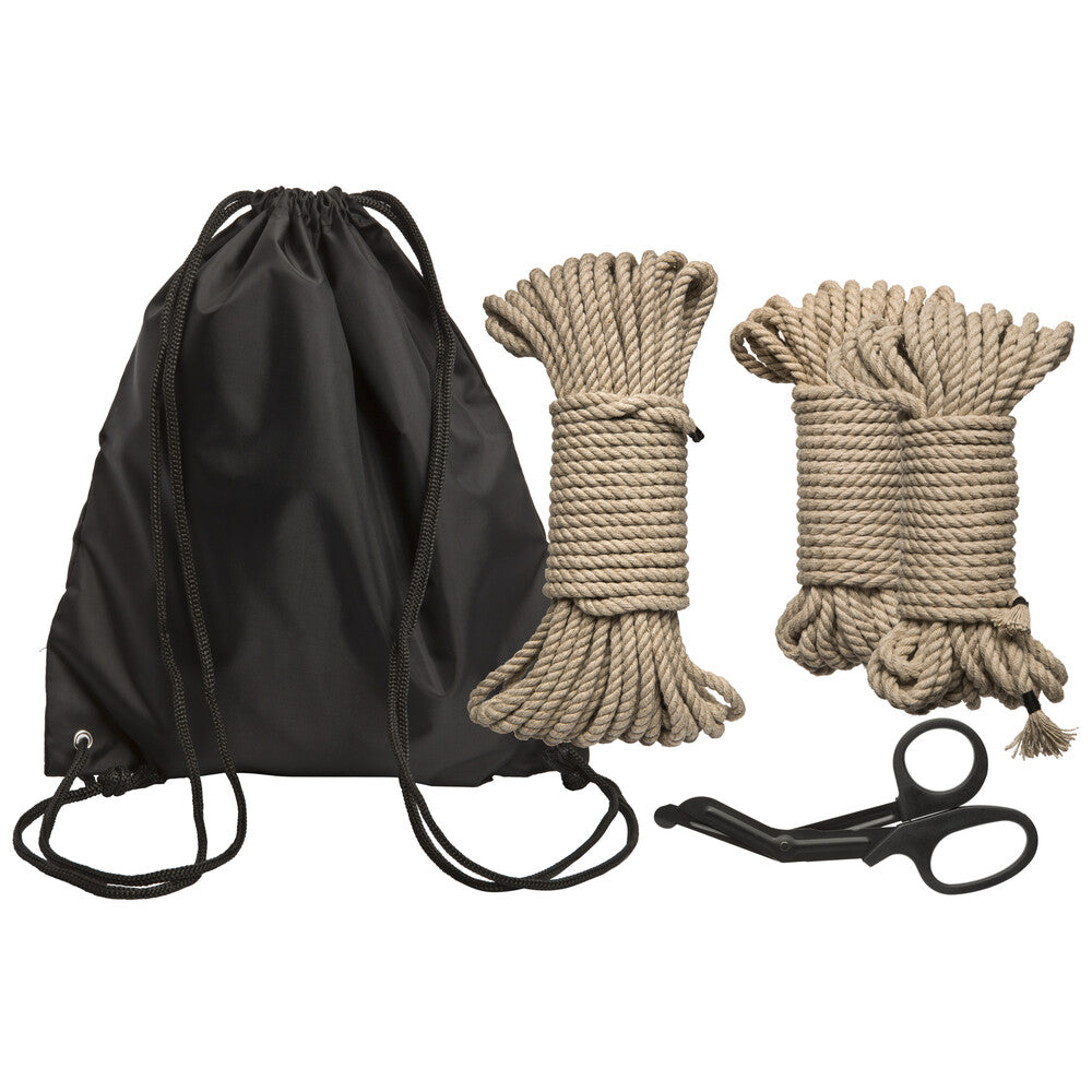 Doc Johnson hemp rope kit, five piece set for playful restraint initiation, natural fibre.