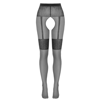 Cottelli Collection crotchless black stockings, a daring and seductive hosiery choice.