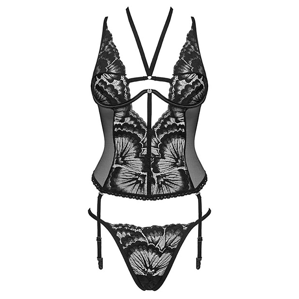 The Alessya corset: a black basque with intricate detailing for a seductive silhouette.