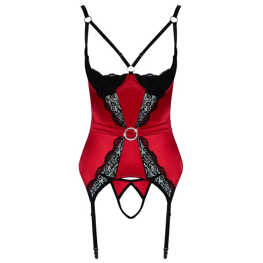 cottelli collection cupless and crotchless basque in black lace for seductive wear