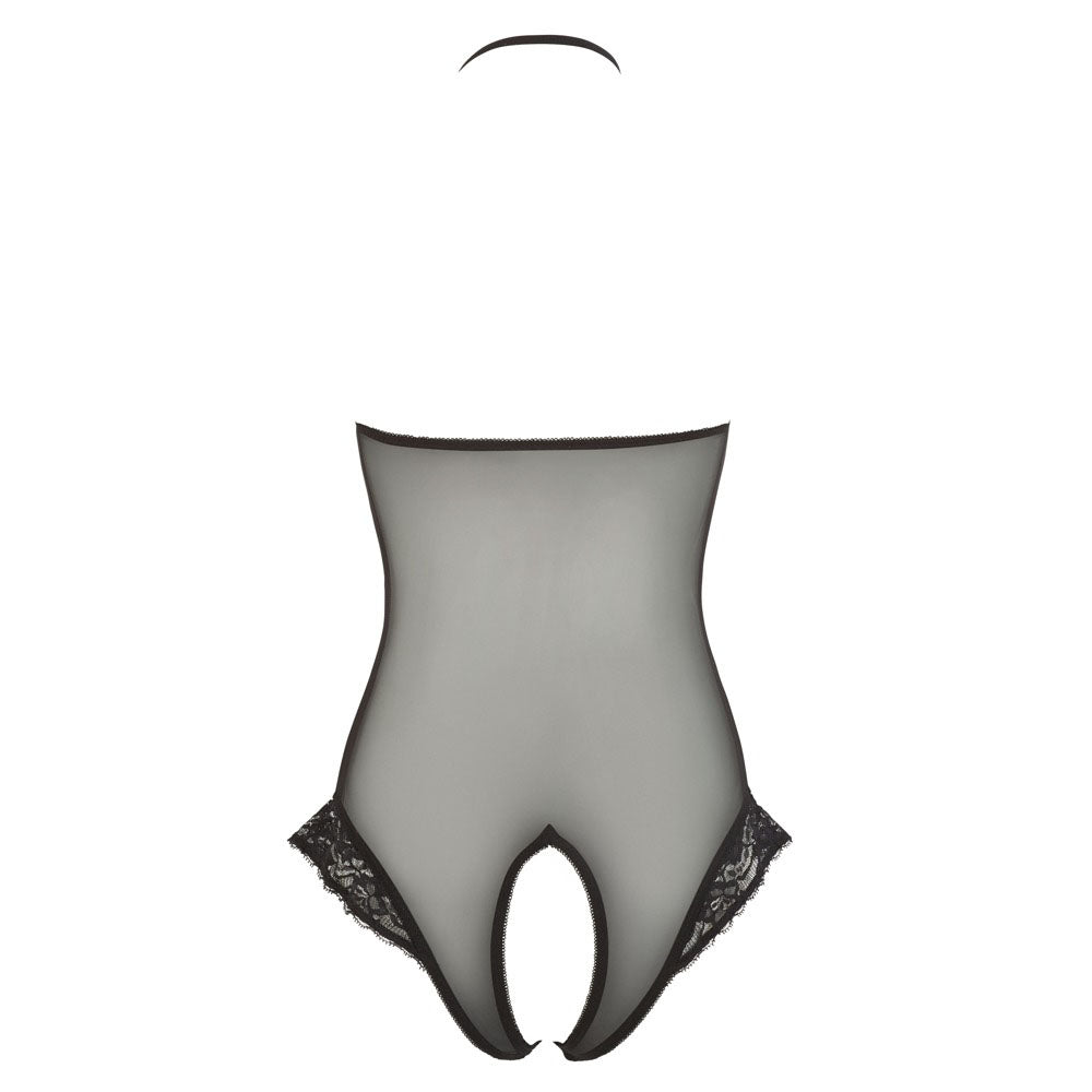 cottelli sheer black body with a delicate, crotchless design, perfect for boudoir.