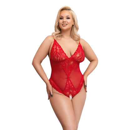 Curves crotchless body in a striking red, showcasing a plus size lingerie option