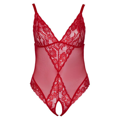 Cottelli Curves red crotchless body, a striking plus size lingerie piece for an alluring look.