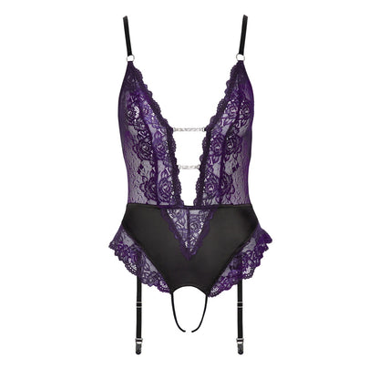 cottelli collection crotchless lace body in black, showcasing a daring and seductive design.