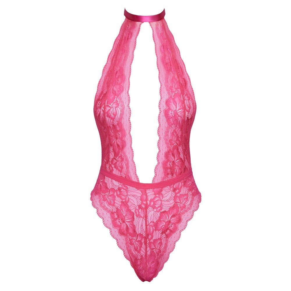 Pink lace halterneck body from Kissable, a delicate and alluring lingerie piece.