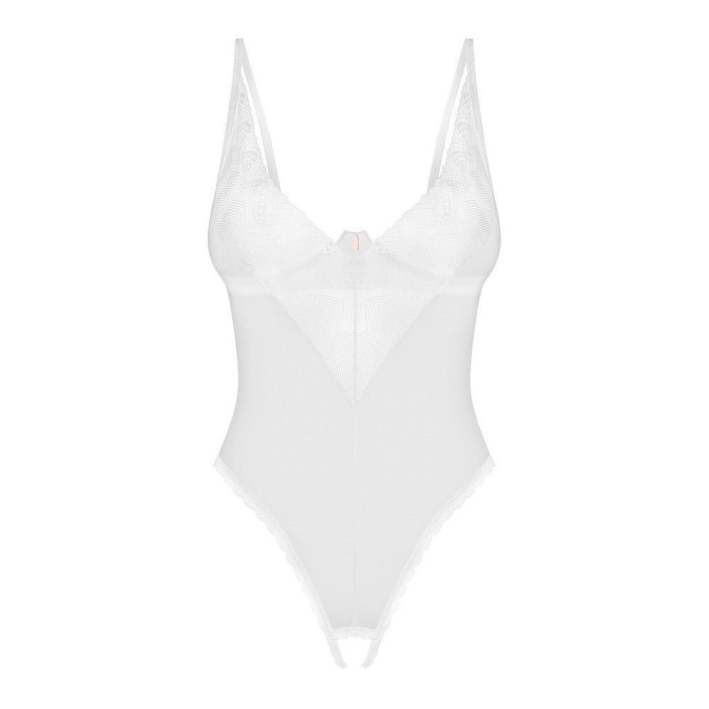 Obsessive alissium body; a daring crotchless playsuit, featuring intricate lace and a seductive design.