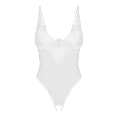 Obsessive alissium body; a daring crotchless playsuit, featuring intricate lace and a seductive design.