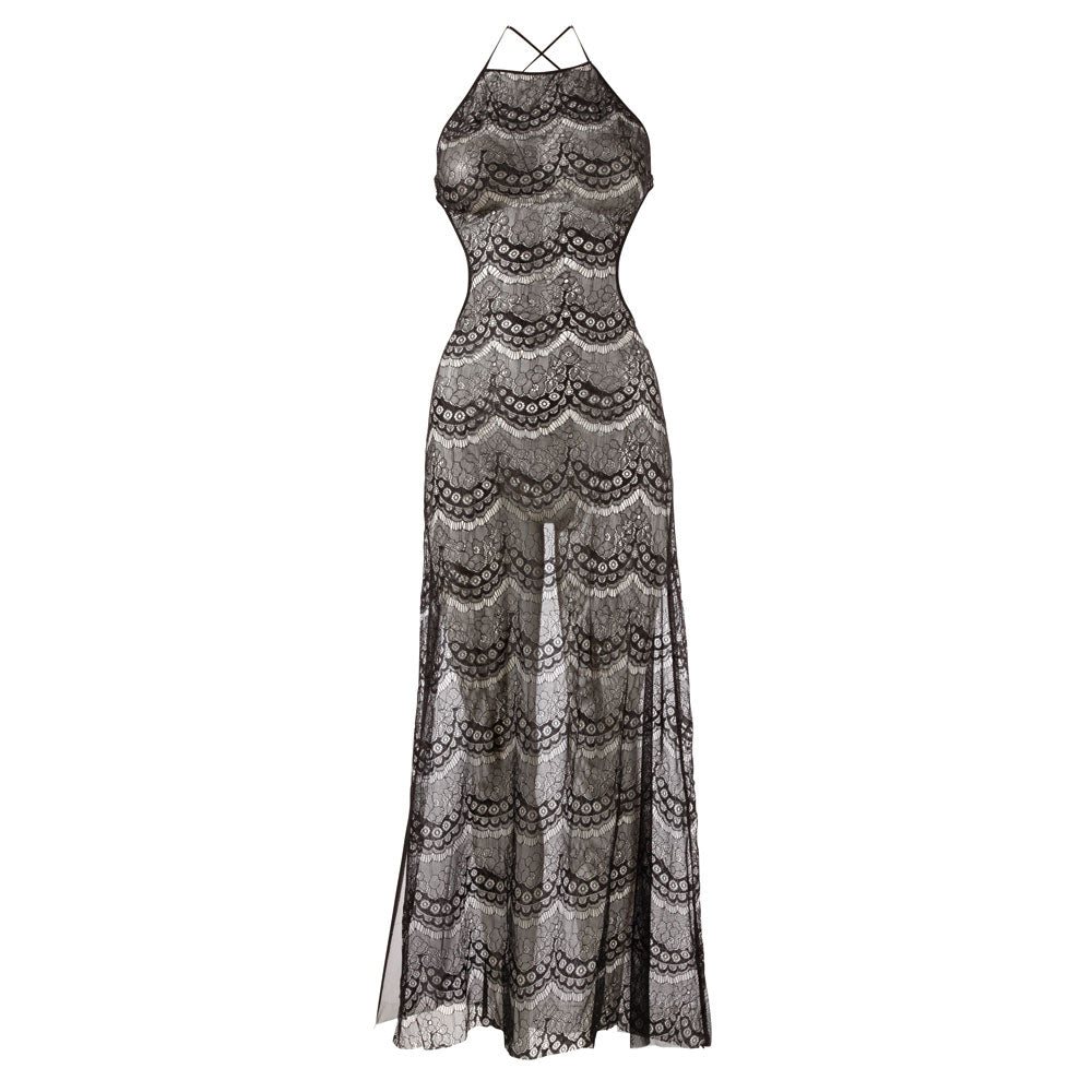 Long, elegant backless dress in a deep colour, part of the Dresses and Chemises range.