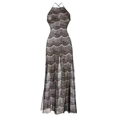 Long, elegant backless dress in a deep colour, part of the Dresses and Chemises range.