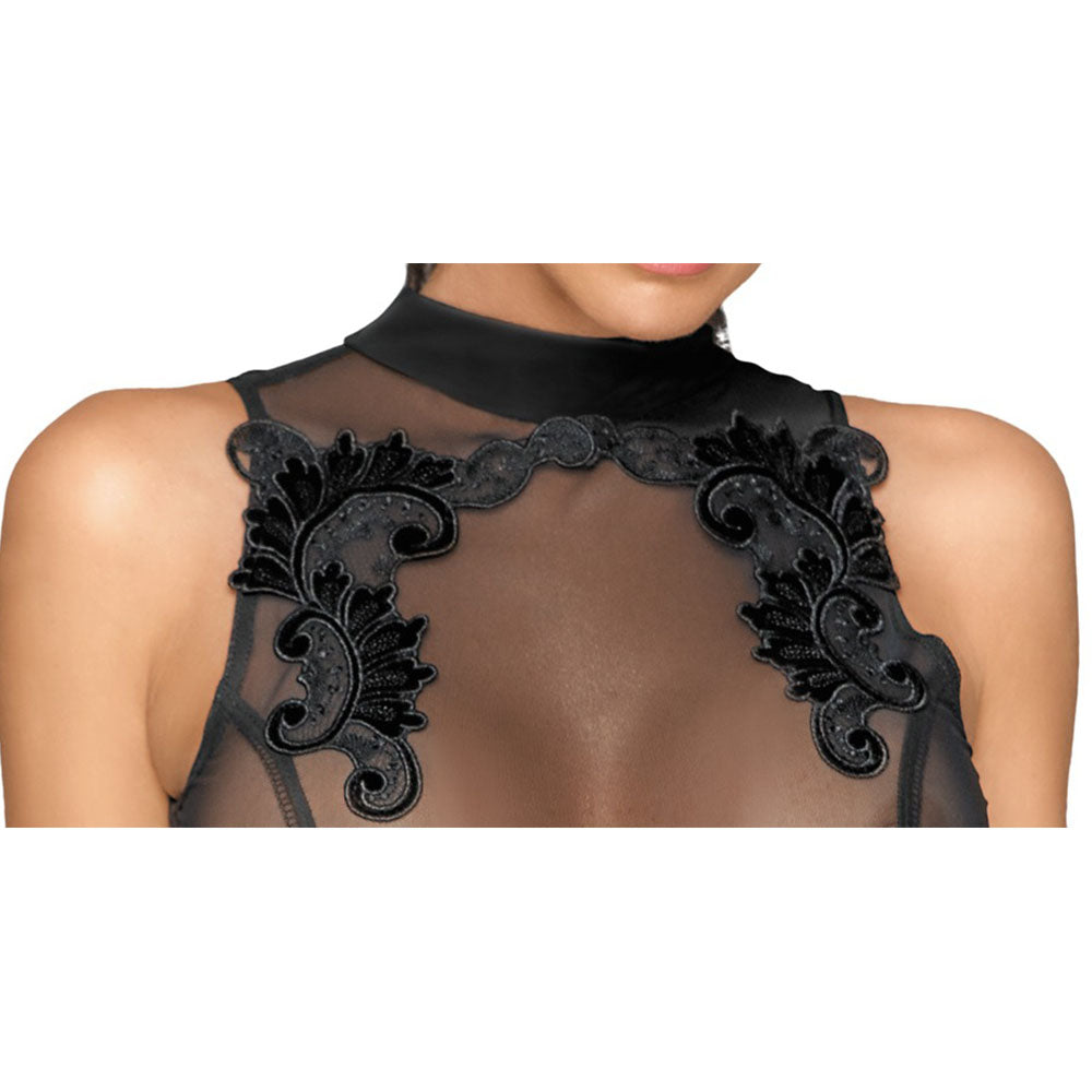noir sheer and wet look dress, sleeveless, perfect for nights out.