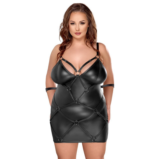 Cottelli Curves plus size bondage dress in black, a daring lingerie piece.