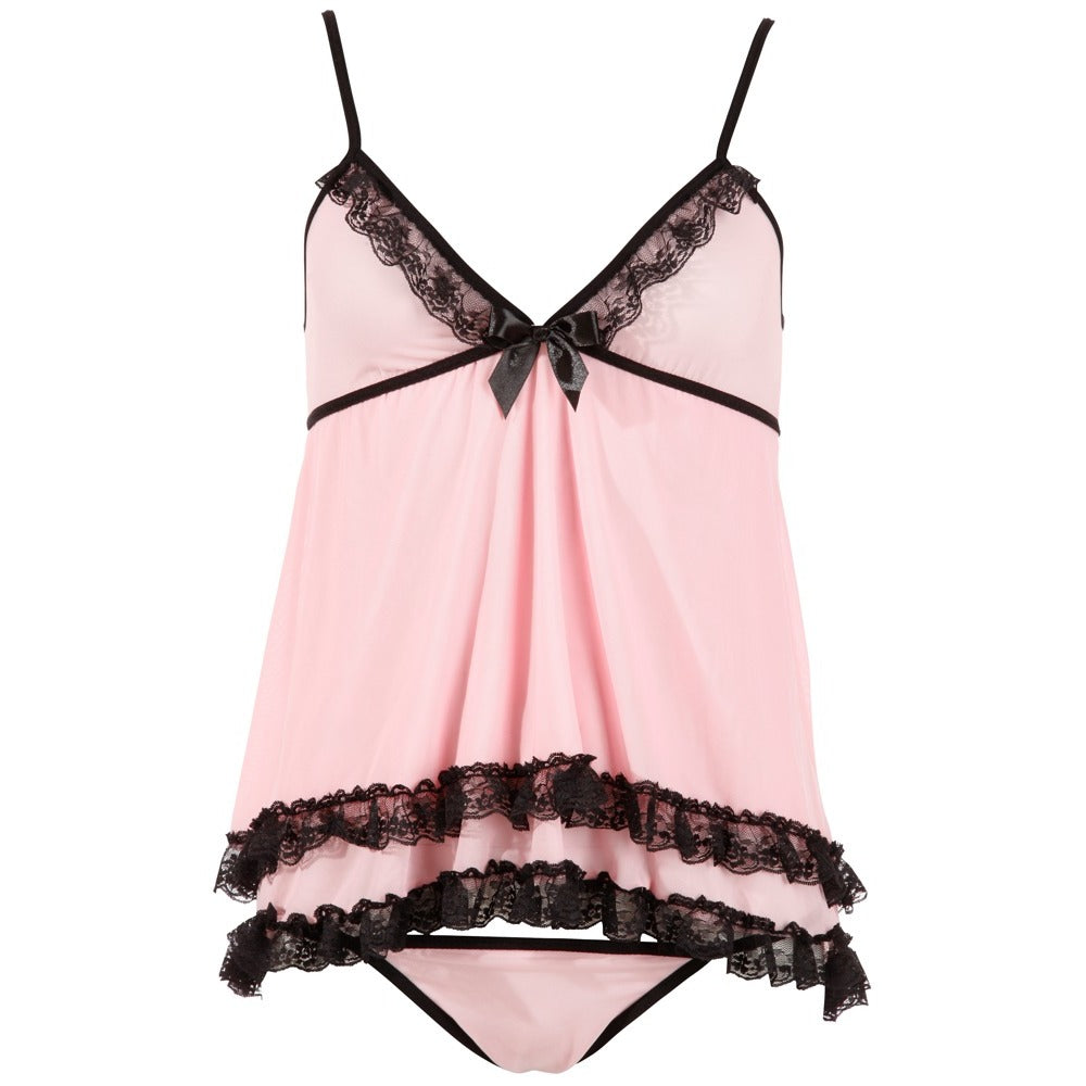 Cottelli Babydoll and Thong lingerie set featuring a delicate, sheer fabric and matching thong.