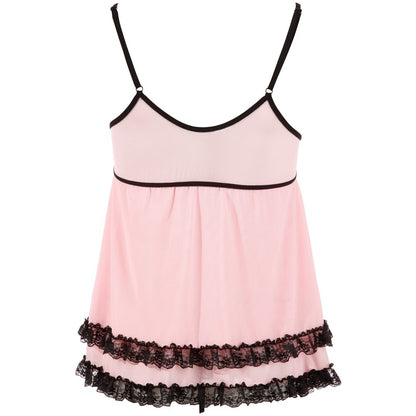 Cottelli Collection babydoll and thong lingerie set in delicate, sheer fabric with lace trim.