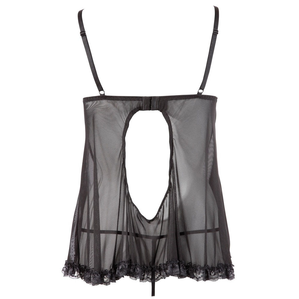 Cottelli open babydoll and string back set, suggestive lingerie in a dark fabric.