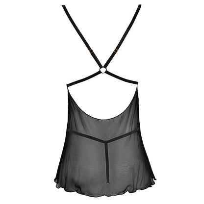 Backless black babydoll from Cottelli Collection, with delicate lace detailing and matching thong.