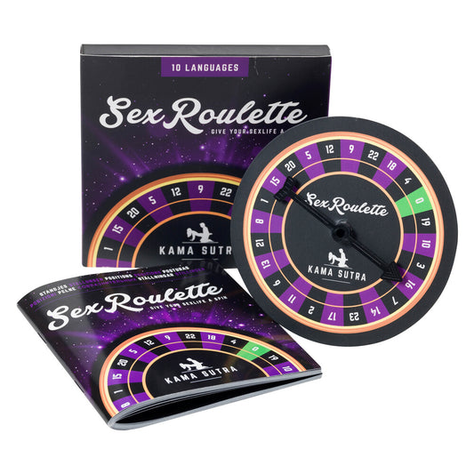 Tease and Please Kama Sutra Sex Roulette game with suggestive poses on a wheel.