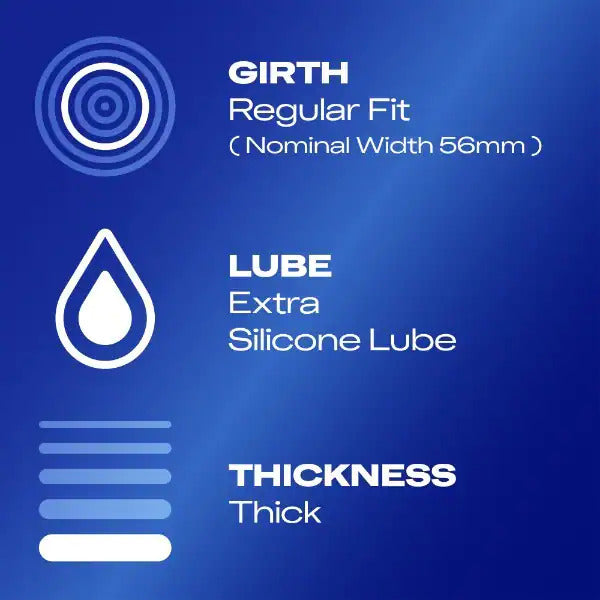 Durex Extra Safe condoms three-pack, showcasing regular fit protection in a durable design.
