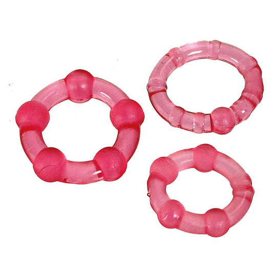 A set of textured love rings in various sizes and colours, for added pleasure.