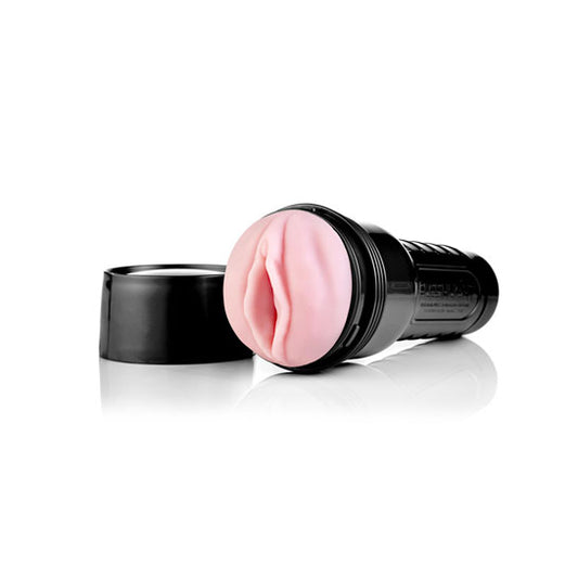 Fleshlight Pink Lady Vortex masturbator, pink textured sleeve for male self-pleasure, realistic feel.