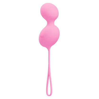 Close-up of pink ovo l3 love balls, smooth finish for intimate pleasure and pelvic floor exercise.