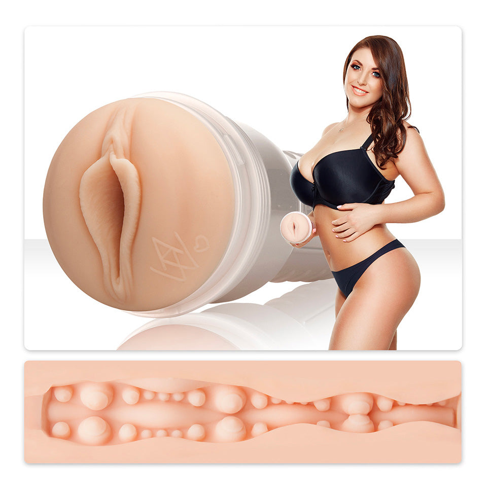 The angela white indulge fleshlight girls masturbator, a textured pleasure device.