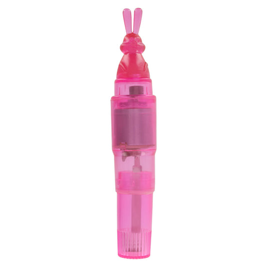 A pink, bunny-shaped vibrator, part of the Toy Joy Animal Crackers collection, for playful fun.