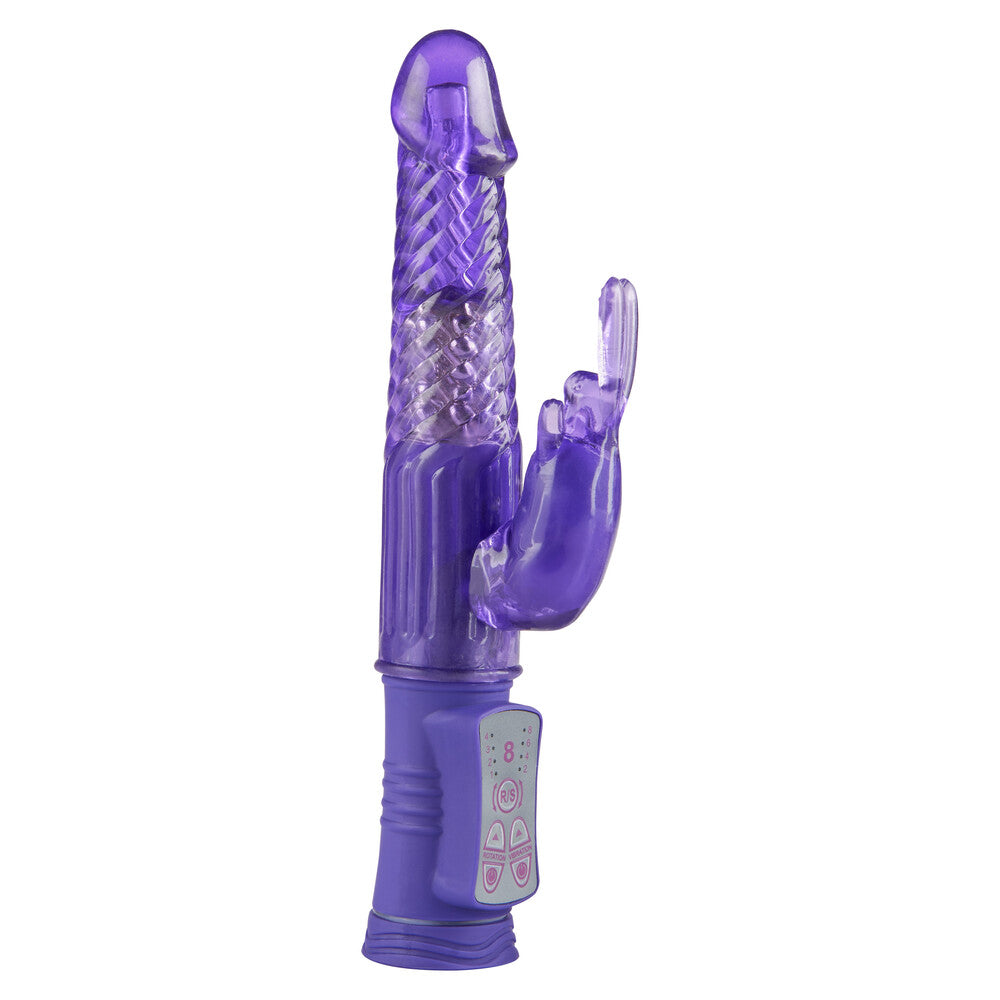 A lavender bunny-shaped vibrator from Toy Joy Sex Toys, designed for happy hugging.
