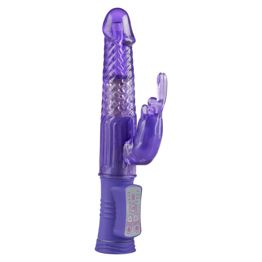 A lavender bunny-shaped vibrator from Toy Joy Sex Toys, designed for happy hugging.