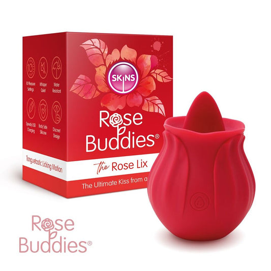 red rose flix clitoral massager by skins condoms, a pleasure toy for stimulation