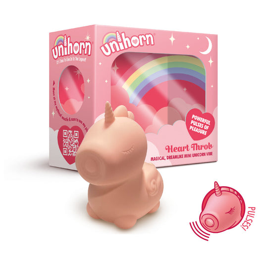 Creative Conceptions Unihorn Heart Throb vibrator, a clitoral stimulator with a pink, heart-shaped tip.