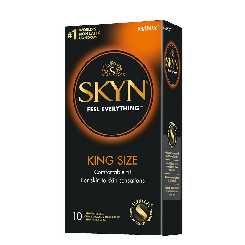 Ten pack of skyn latex free king size condoms, catering for larger sizes.