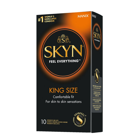 Ten pack of skyn latex free king size condoms, catering for larger sizes.
