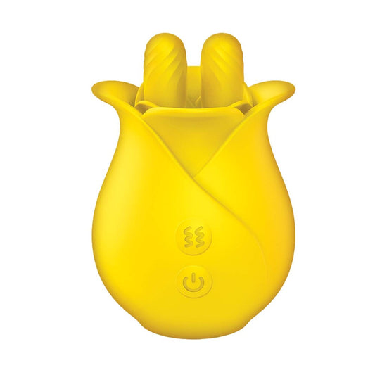 A rechargeable tulip-shaped finger vibrator in a soft, muted pink colour for clitoral stimulation.