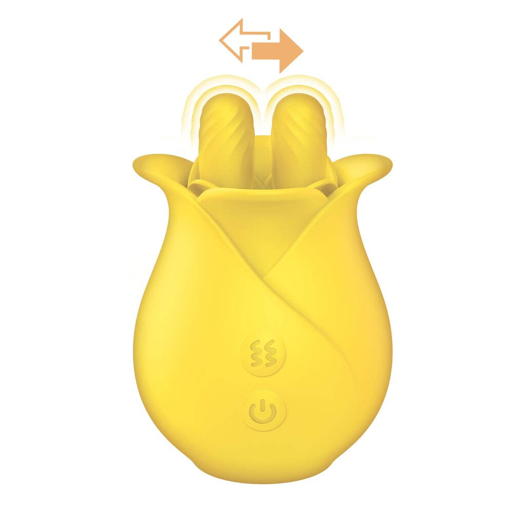 Close-up of a tulip-shaped finger vibrator, likely silicone, for clitoral stimulation.
