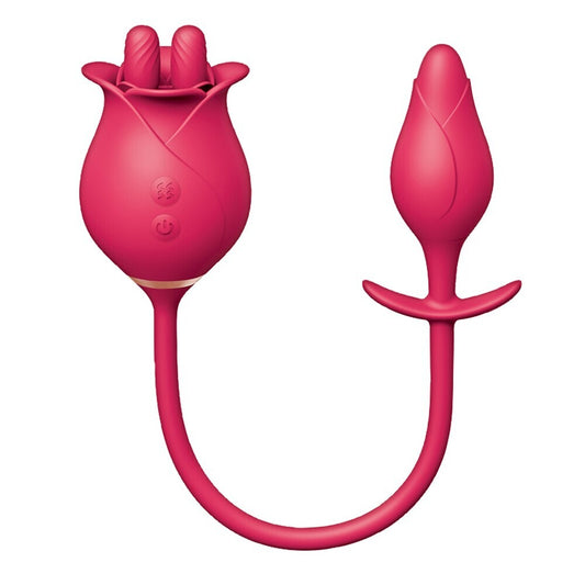 Tulip-shaped clitoral vibrator and pleasure plug set, in a smooth, matte finish.